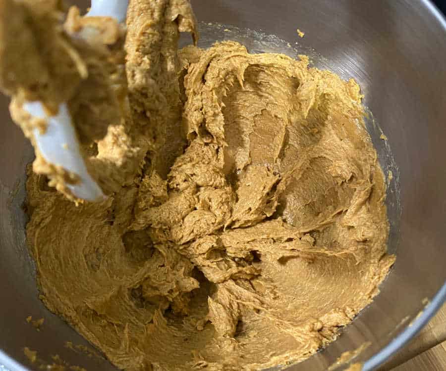 Ginger snap cookie dough in a mixing bowl.