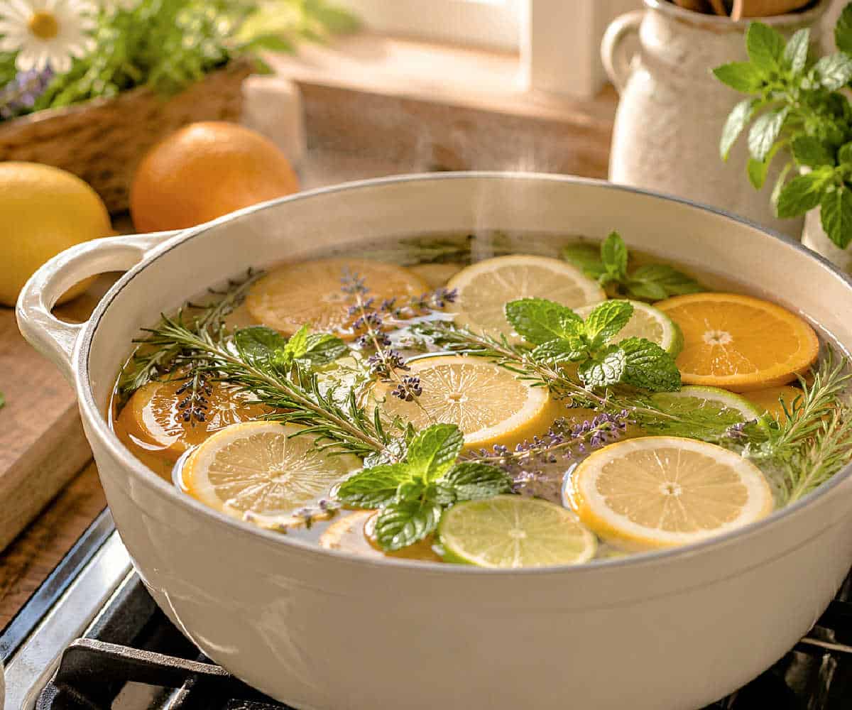 Citrus and herbs in a summer simmer pot.